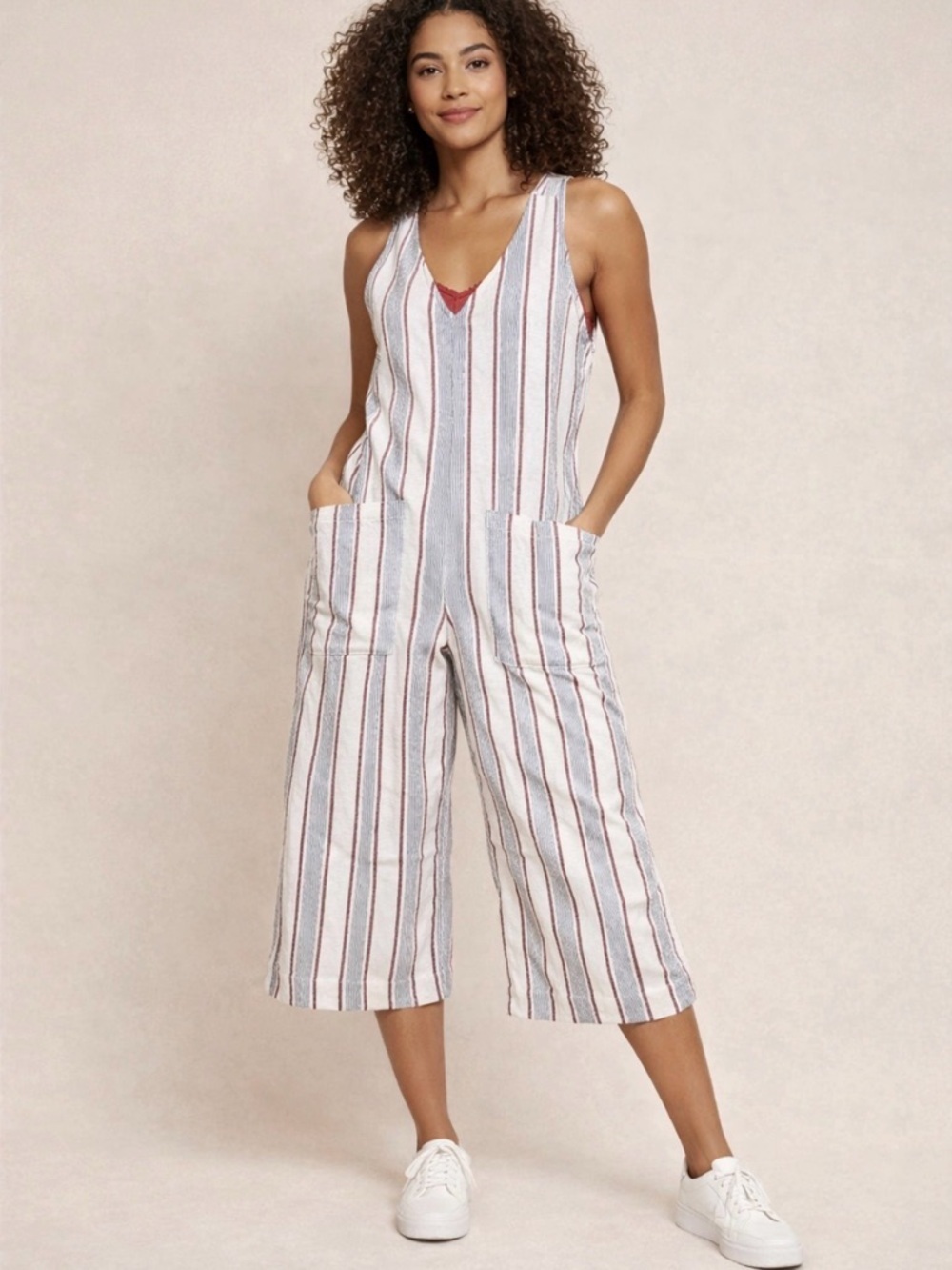 Gap Striped Sleeveless Linen Jumpsuit - Size XS